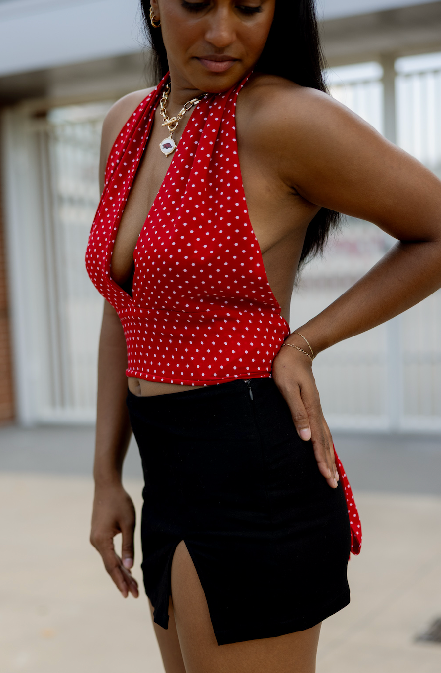 Polka Dot Chiffon Halter Top Red
