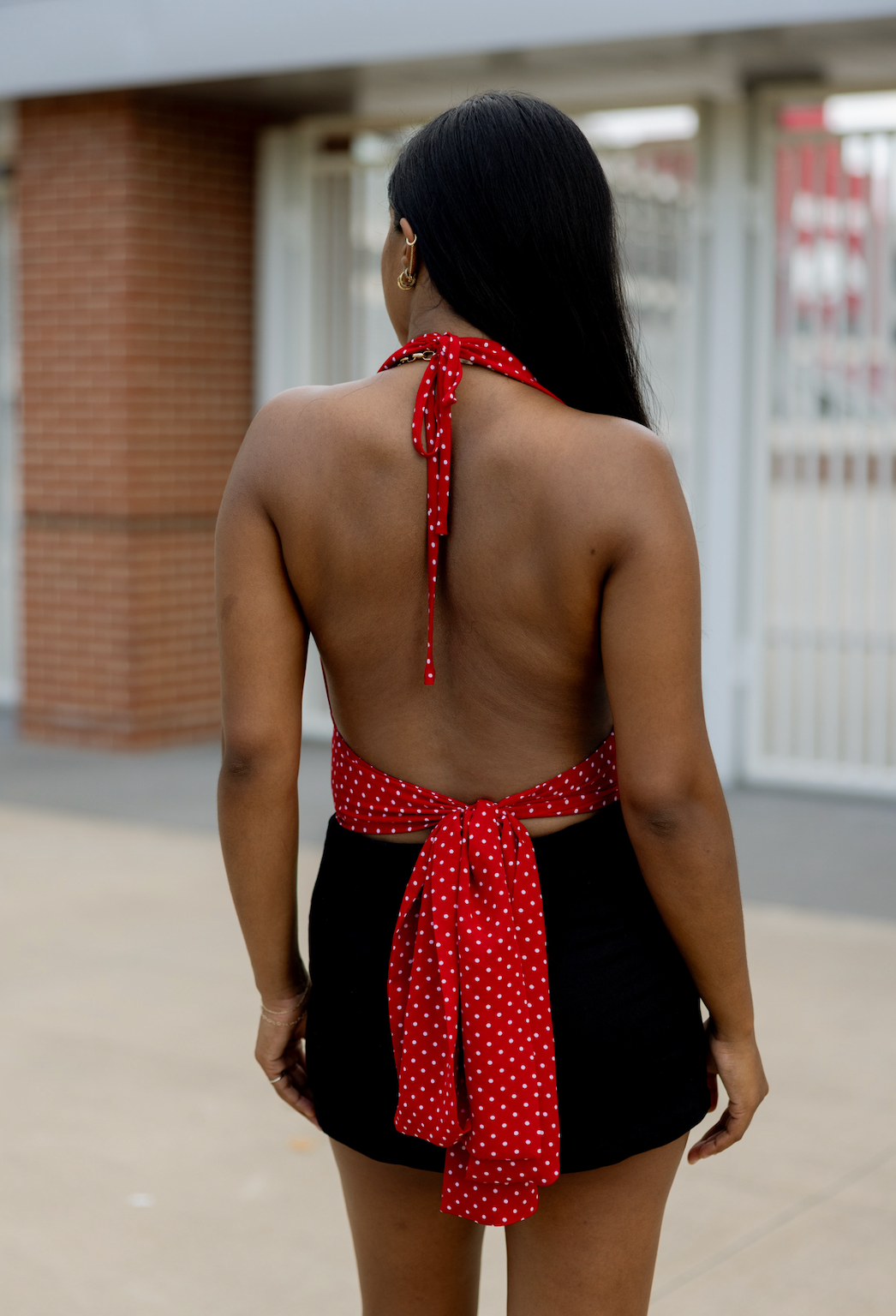 Polka Dot Chiffon Halter Top Red