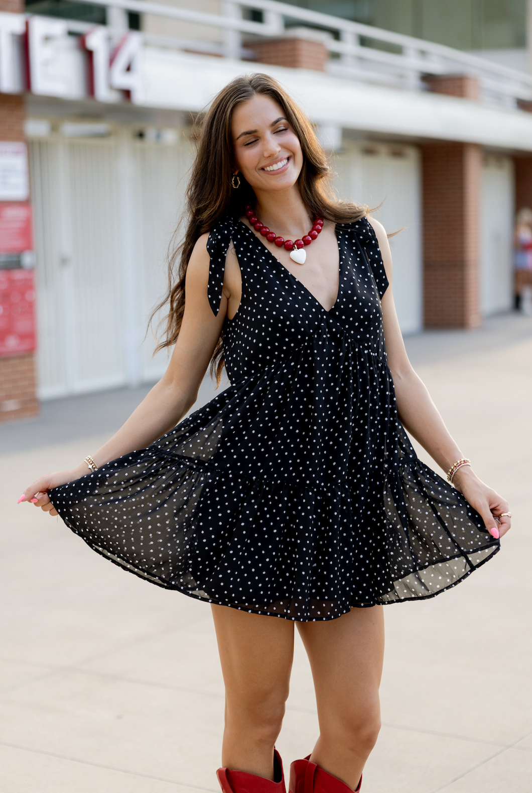 Polka Dot Tie Shoulder Dress