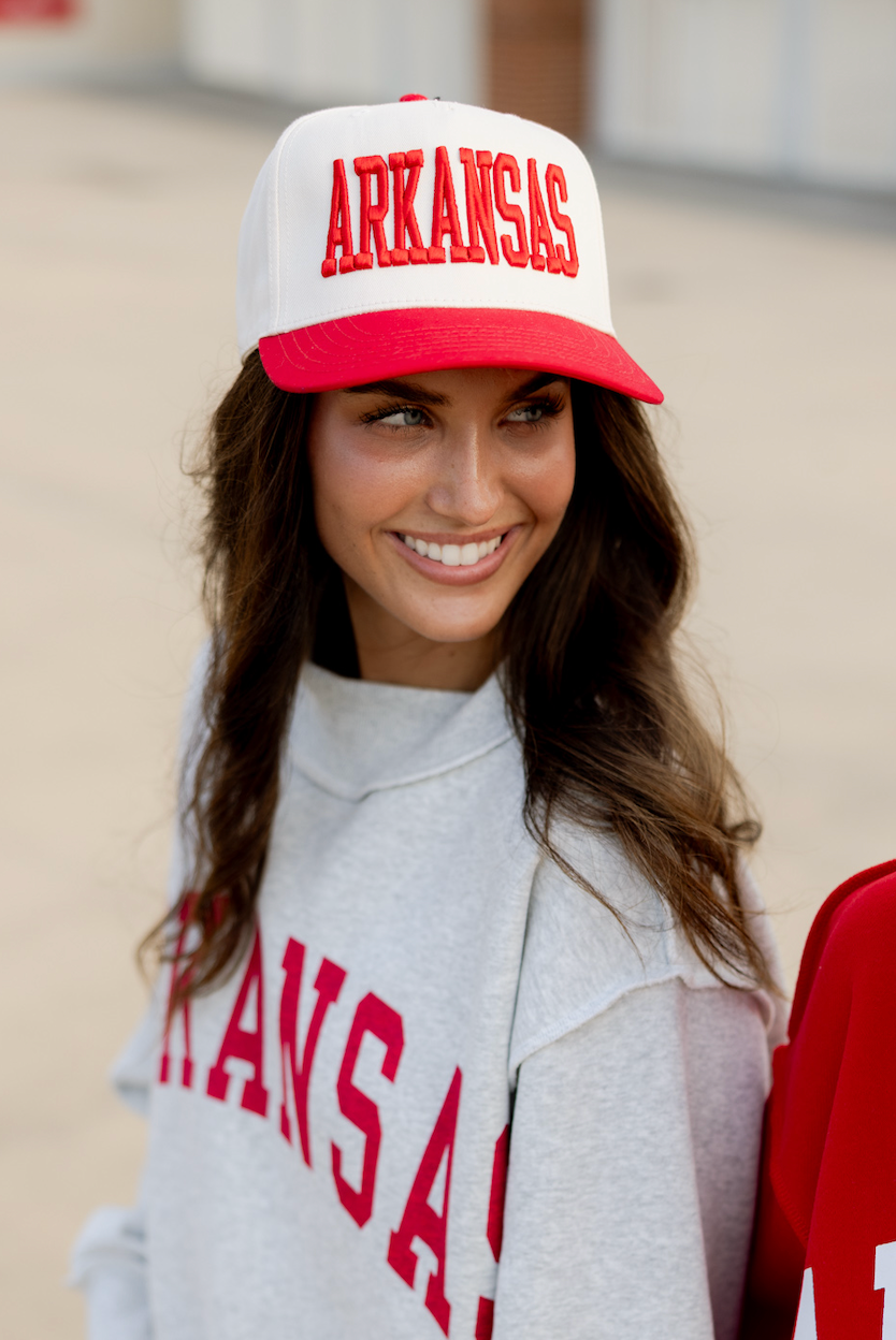 Arkansas Puff Text Hat Red/Red