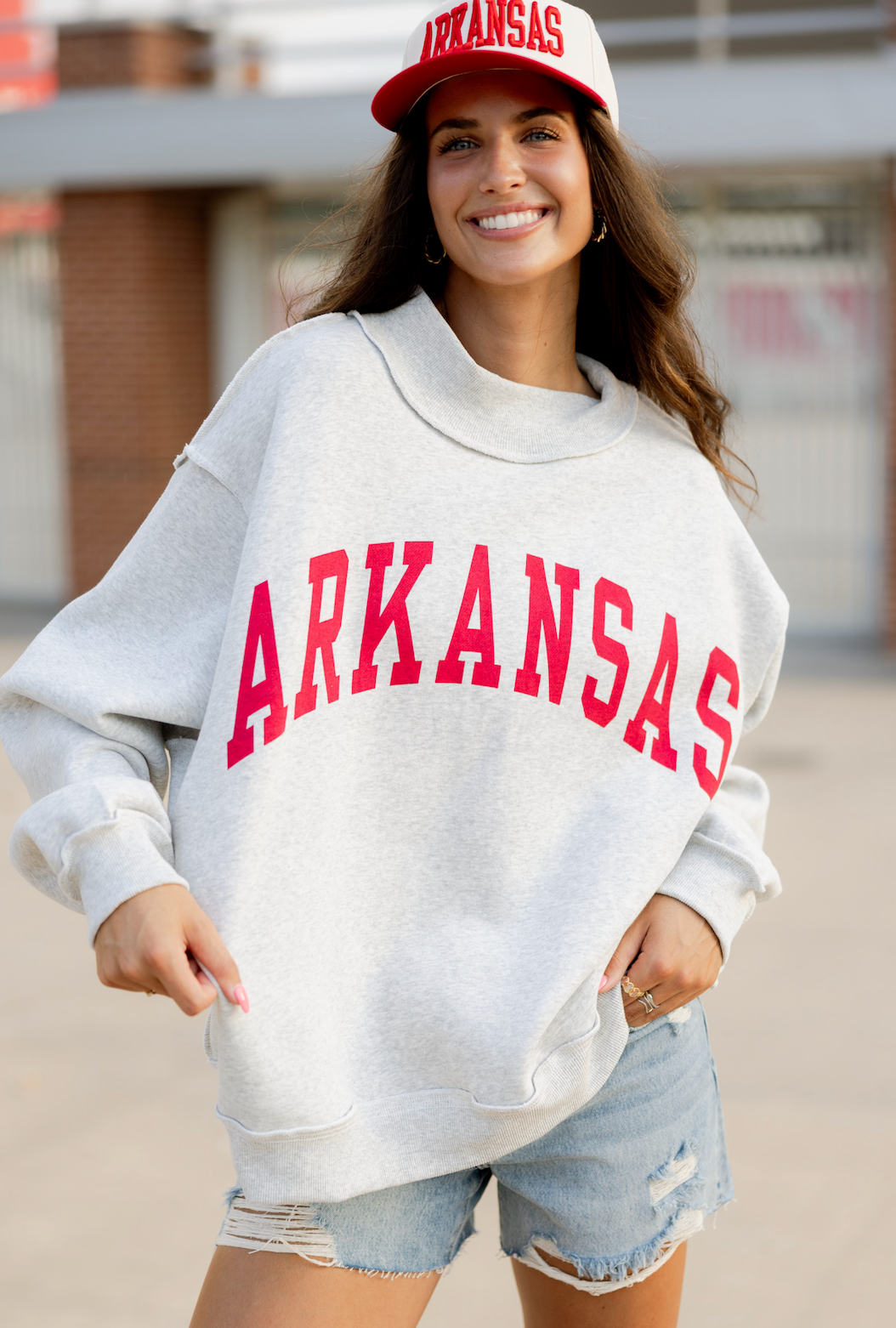 Arkansas/AR Reversible Mock Neck Grey
