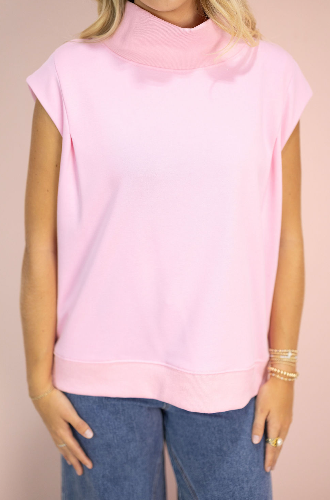 Mock Neck Sweatshirt Top Pink