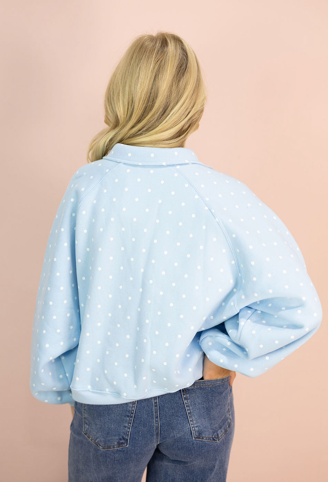 Polka Dot Snap Button Pullover Blue