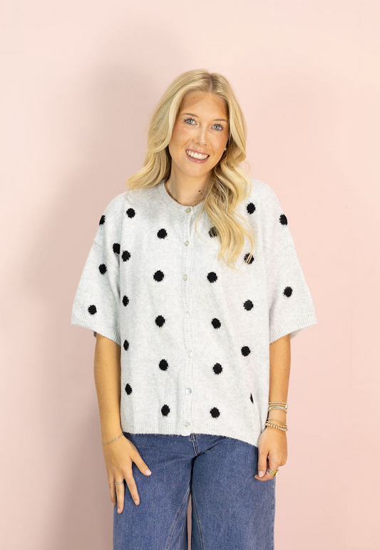 Polka Dot Crew Neck Cardigan Grey