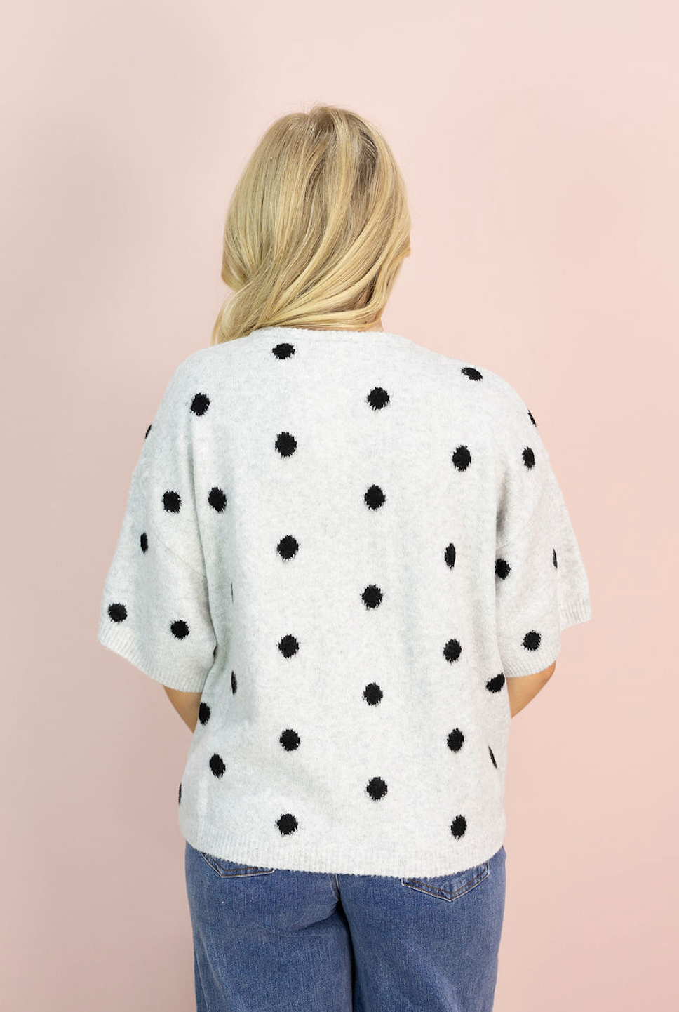 Polka Dot Crew Neck Cardigan Grey