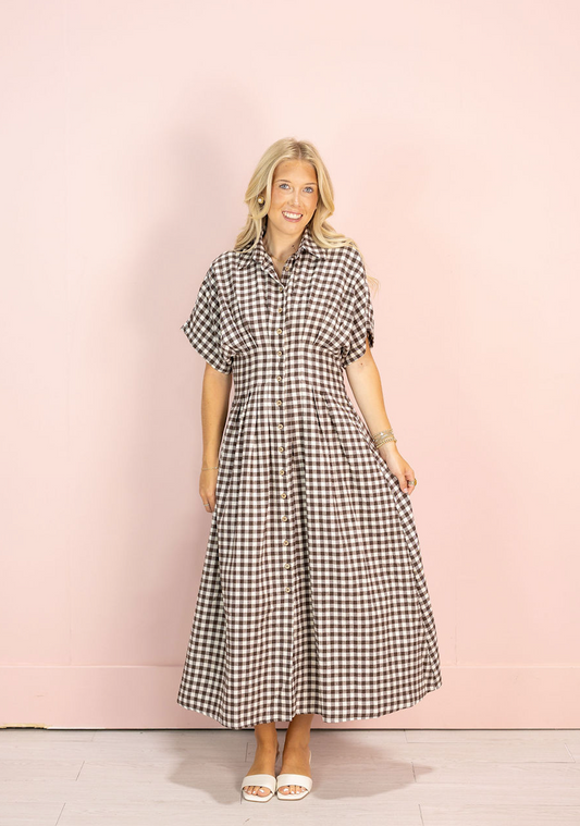 Brown/Cream Gingham Shirt Dress