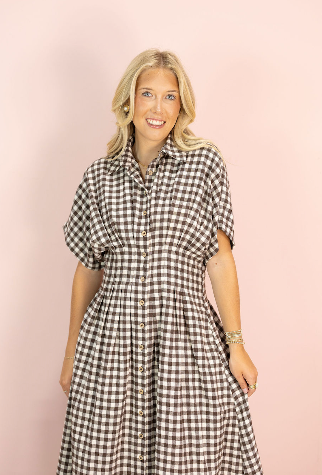 Brown/Cream Gingham Shirt Dress
