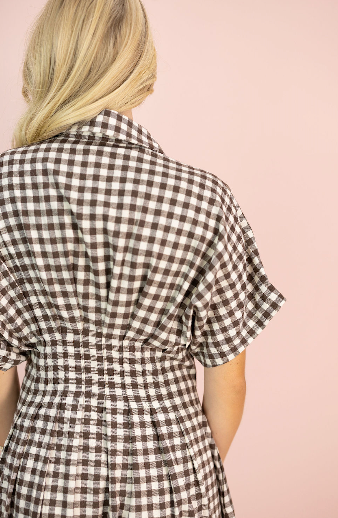 Brown/Cream Gingham Shirt Dress