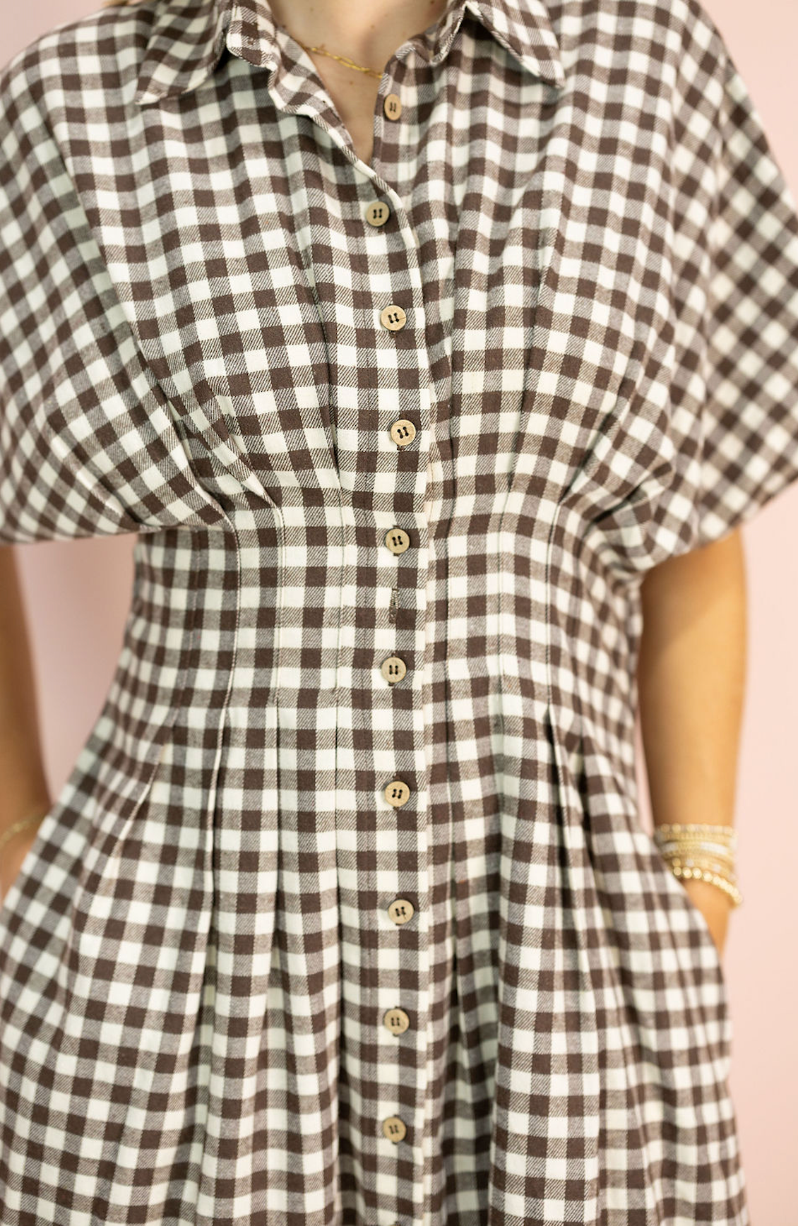 Brown/Cream Gingham Shirt Dress
