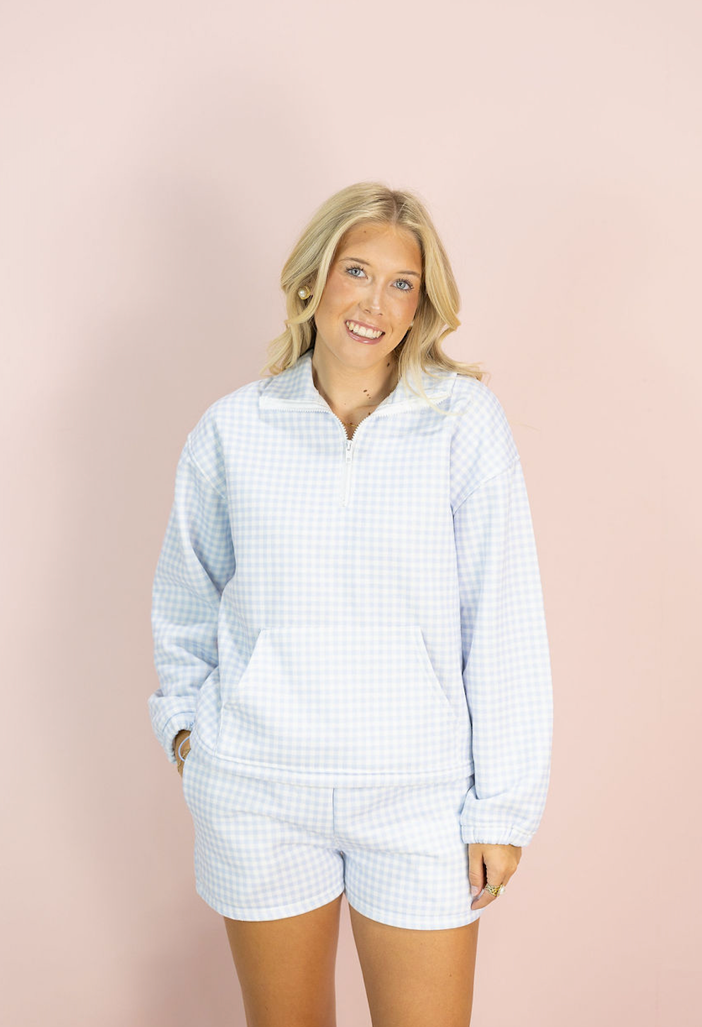Gingham Lounge Shorts Set Of 2 Blue - Clothe Boutique