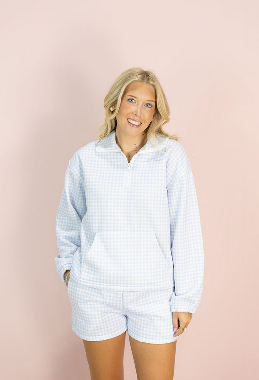 Gingham Lounge Shorts Set Of 2 Blue - Clothe Boutique