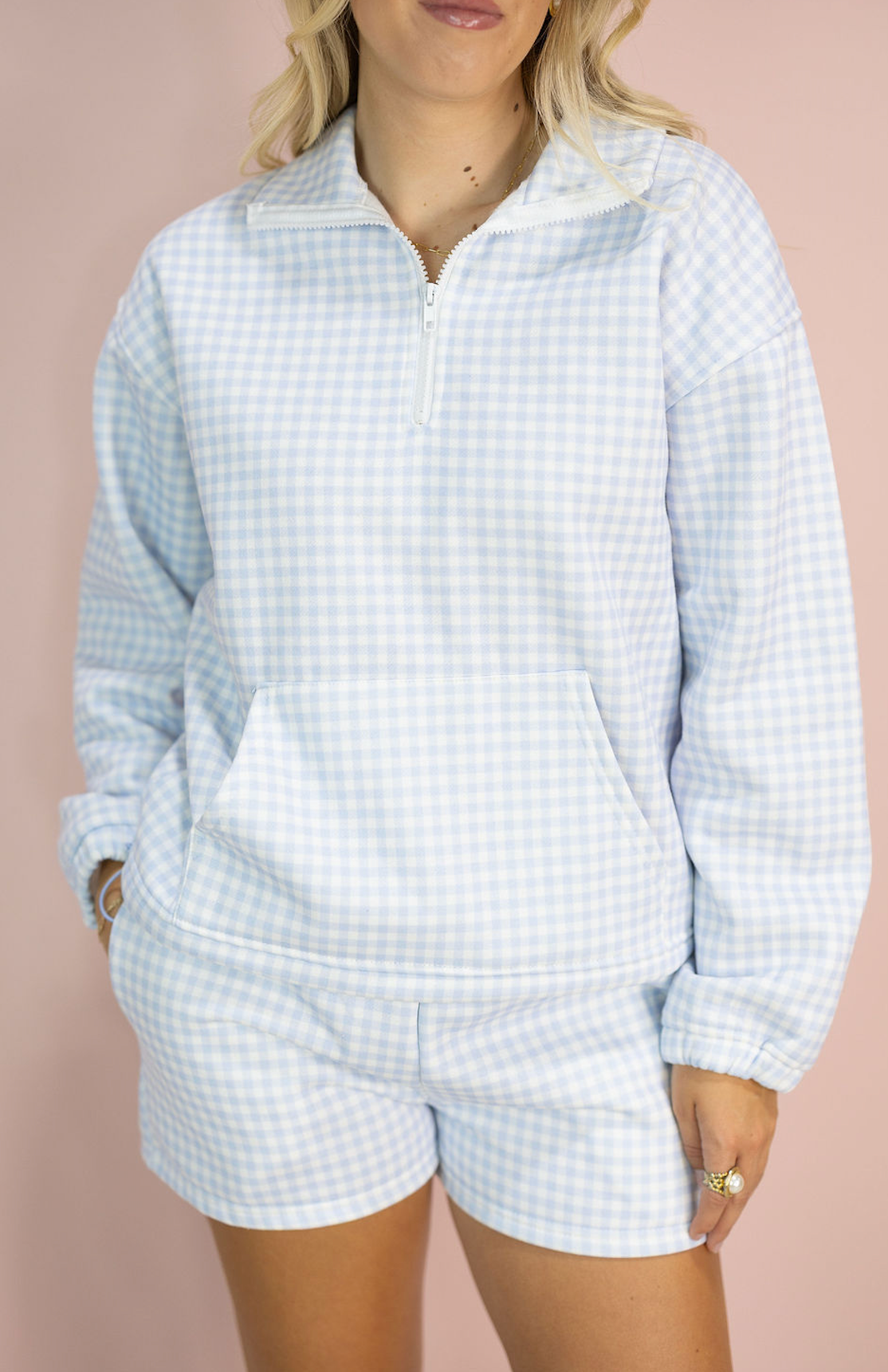 Gingham Lounge Shorts Set Of 2 Blue - Clothe Boutique