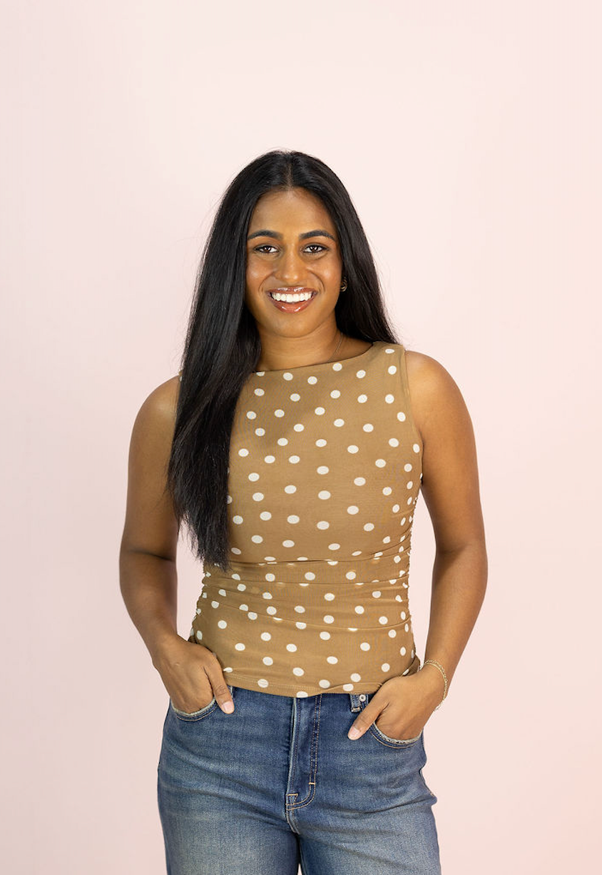 Polka Dot Mesh Tank Brown