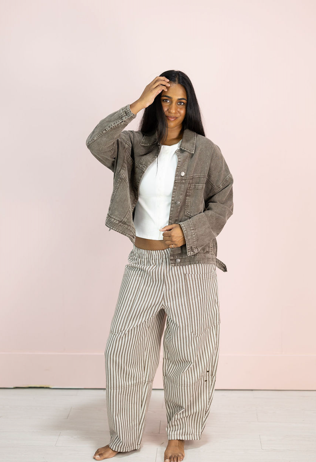 Brown Stripe Barrel Pants