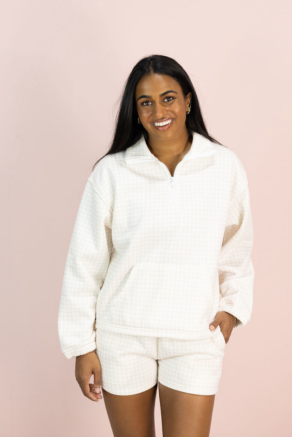 Gingham Lounge Shorts Set Of 2 Neutral - Clothe Boutique