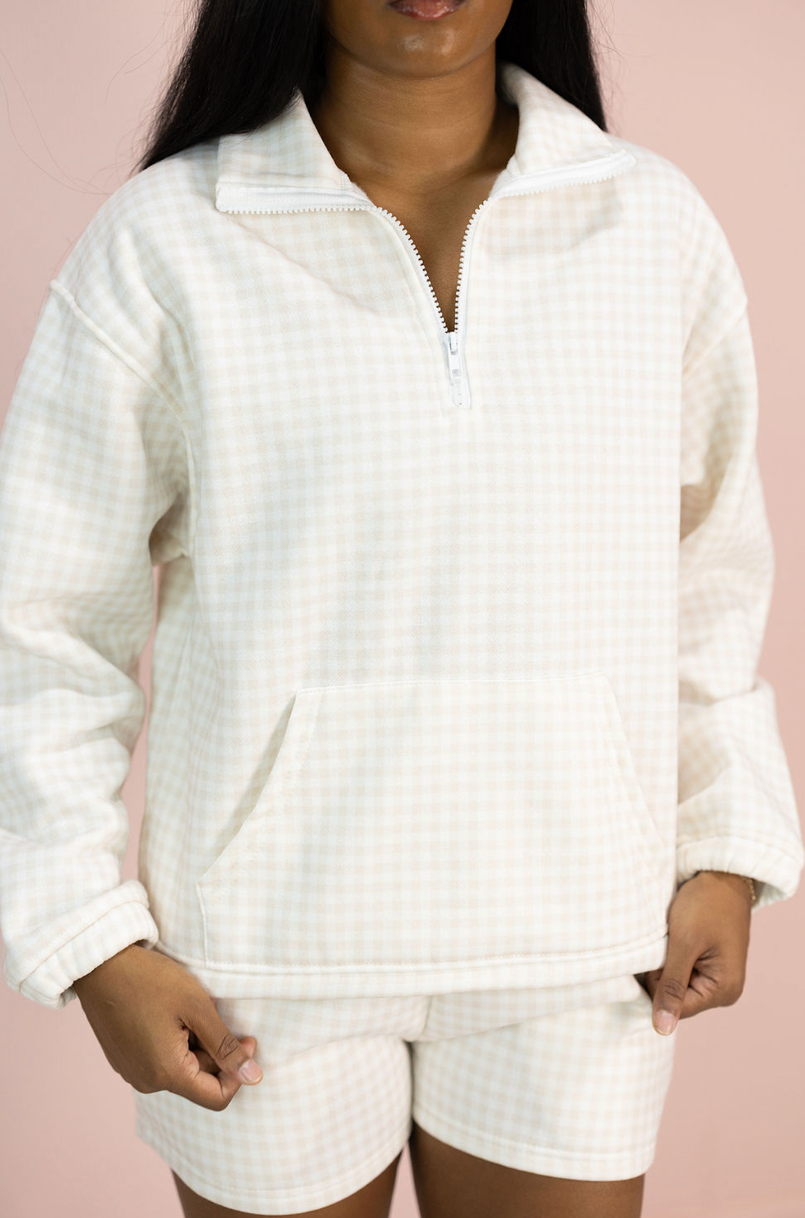 Gingham Lounge Shorts Set Of 2 Neutral - Clothe Boutique