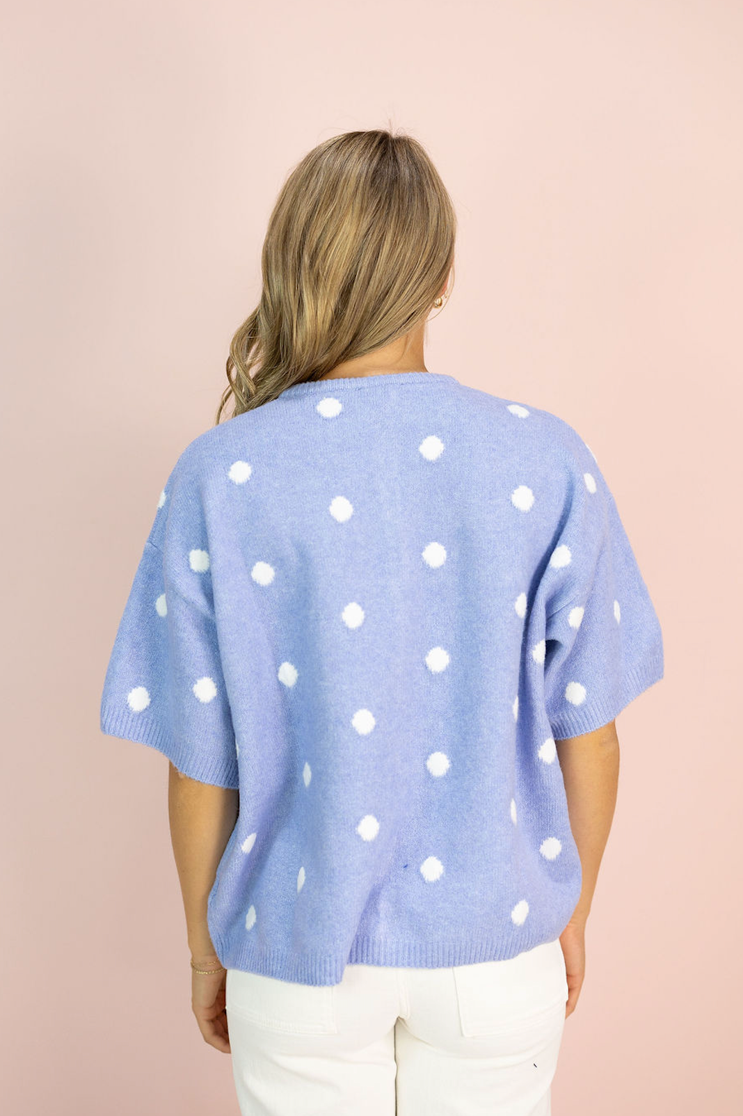 Polka Dot Crew Neck Cardigan Blue