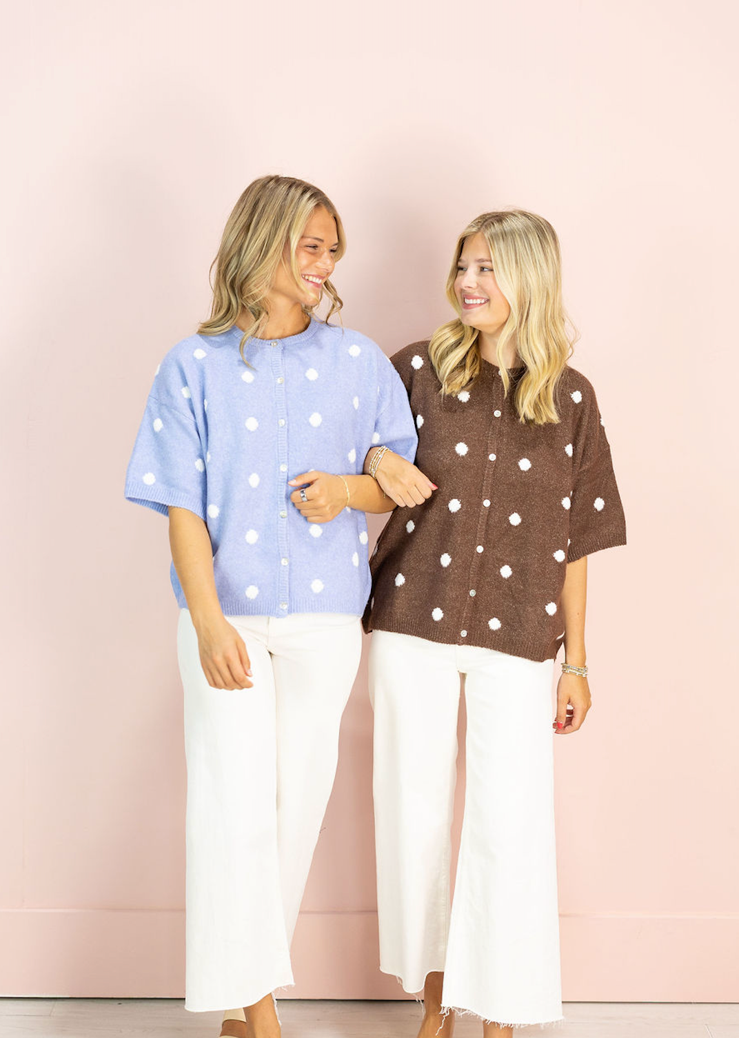 Polka Dot Crew Neck Cardigan Blue