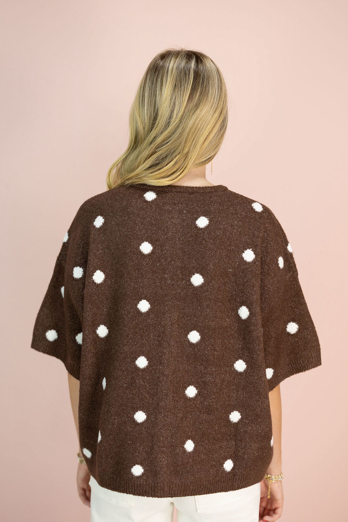 Polka Dot Crew Neck Cardigan Chocolate