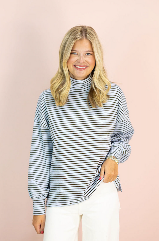 Striped Mock Neck Oversized Top