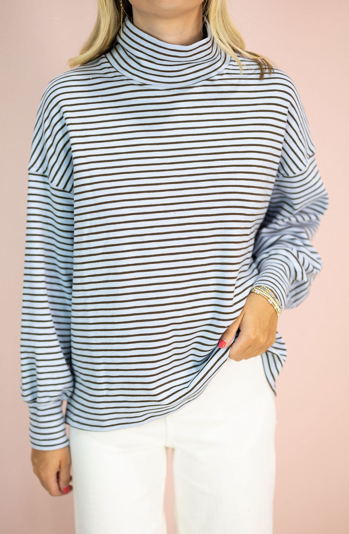 Striped Mock Neck Oversized Top