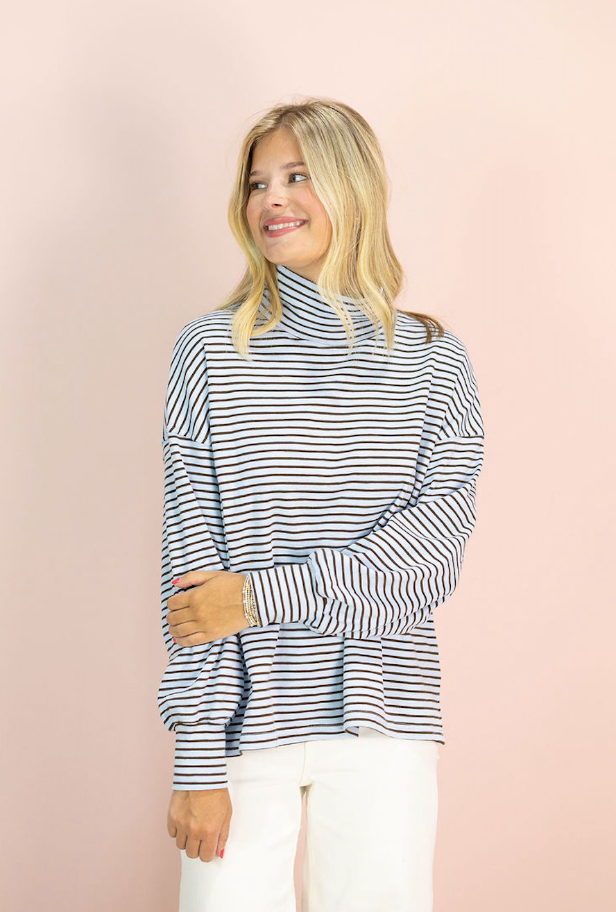 Striped Mock Neck Oversized Top