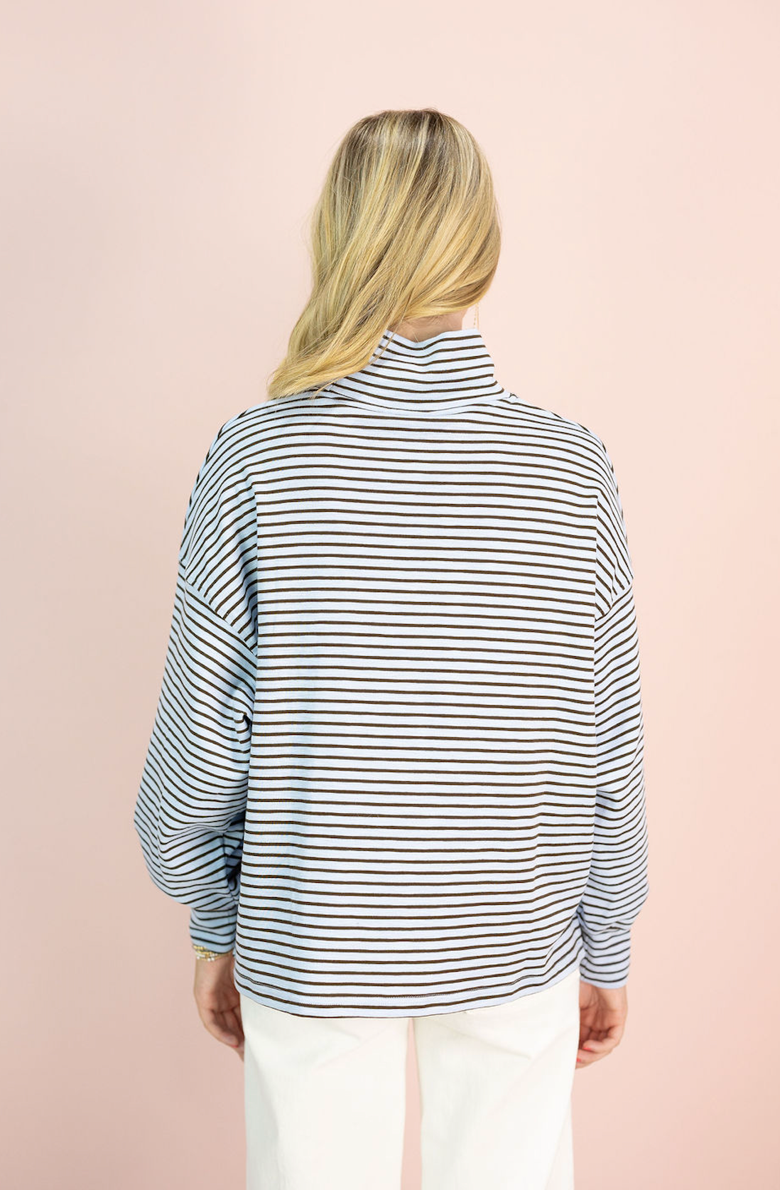 Striped Mock Neck Oversized Top