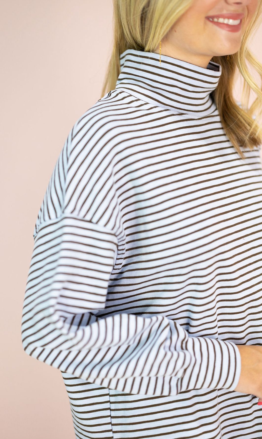 Striped Mock Neck Oversized Top
