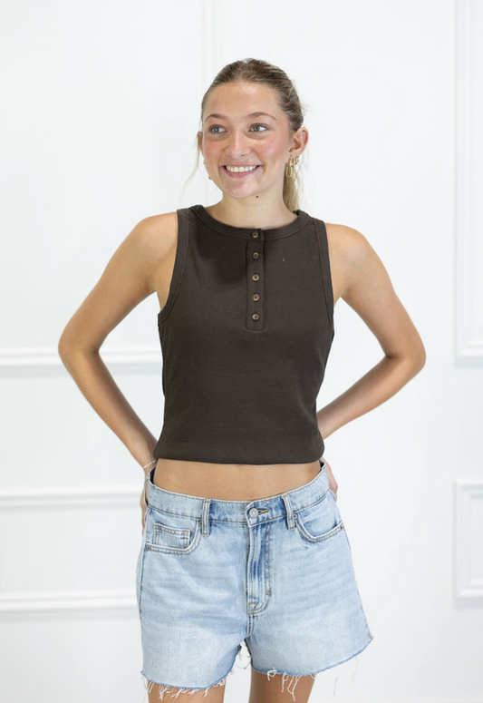 Front Button Tank Brown