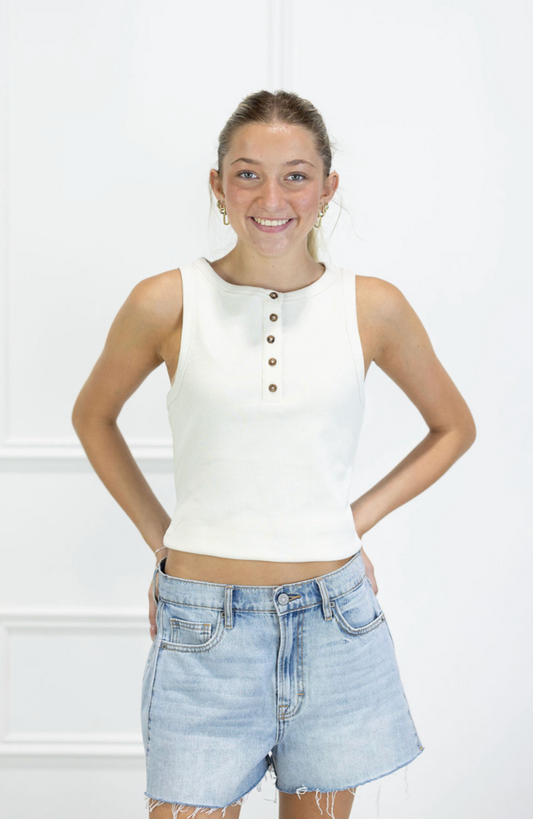 Front Button Tank Ivory