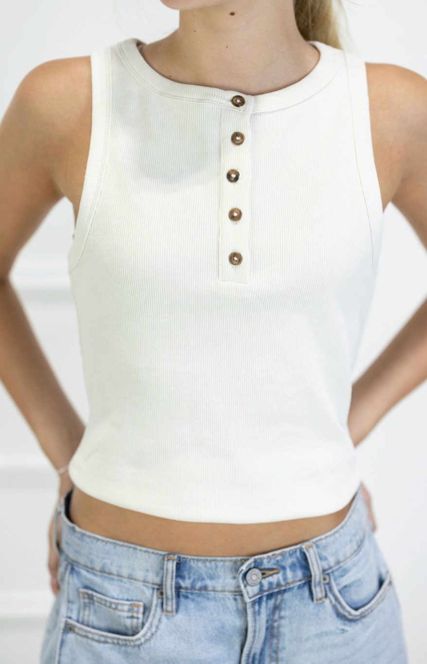 Front Button Tank Ivory