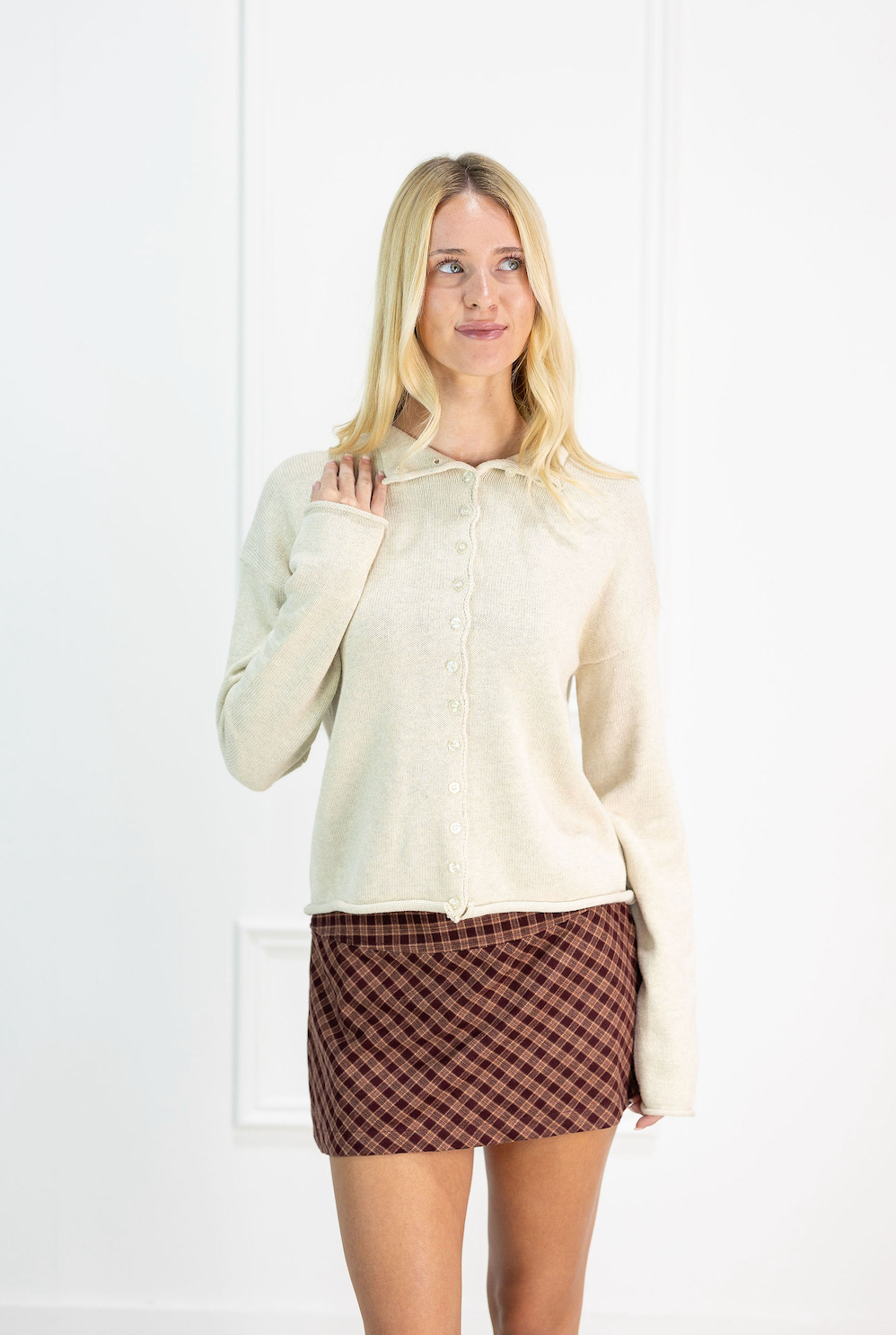 Burgundy Check Skirt