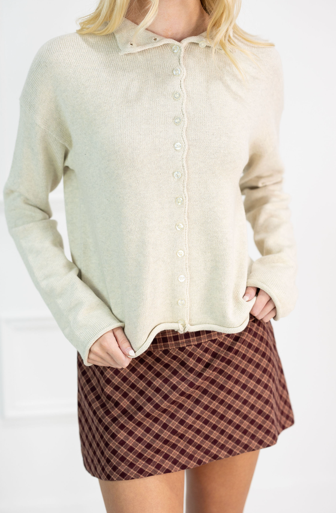 Burgundy Check Skirt