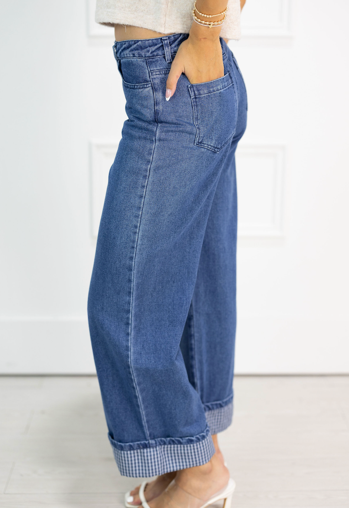 Dark Denim Striped Cuff Jeans