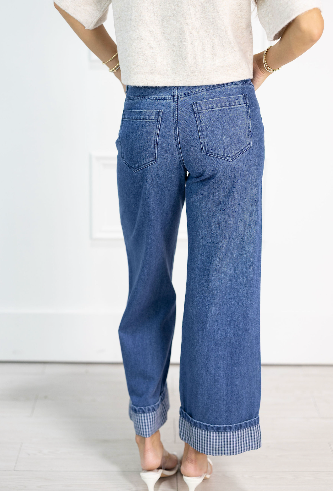 Dark Denim Striped Cuff Jeans
