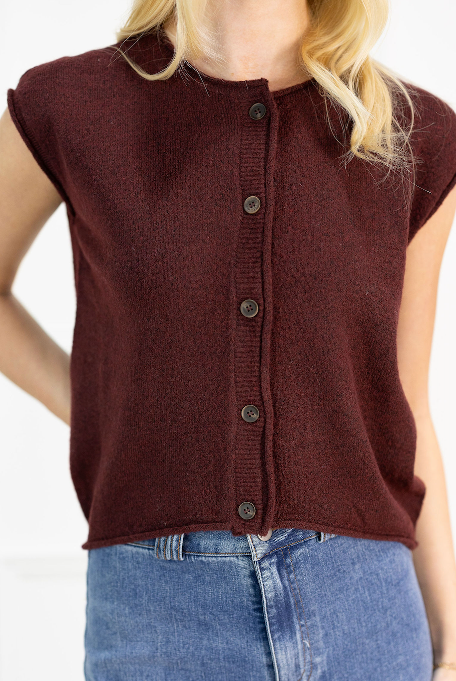 Rolled Edge Knit Vest Redwood