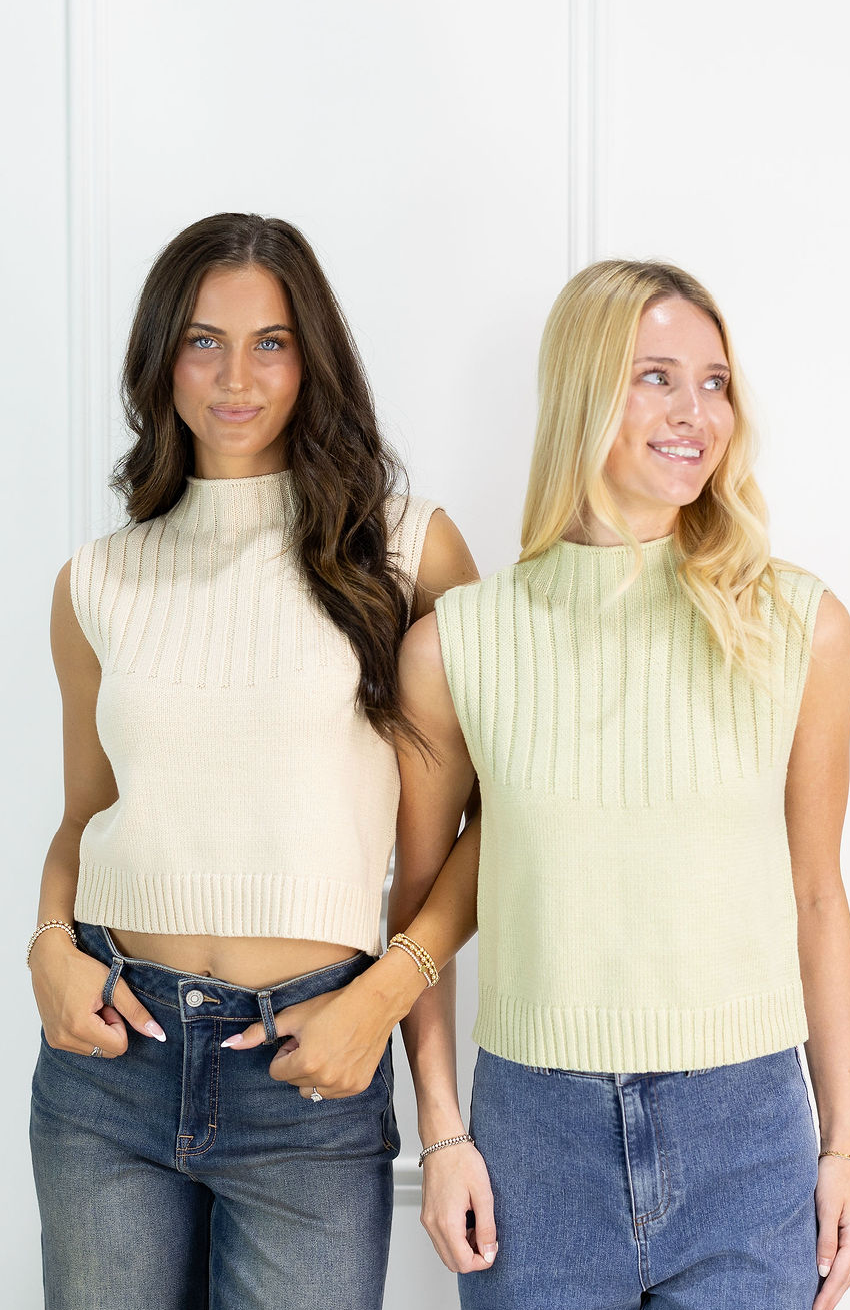 Mock Neck Knit Top Cream