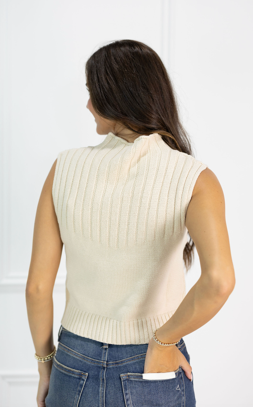 Mock Neck Knit Top Cream