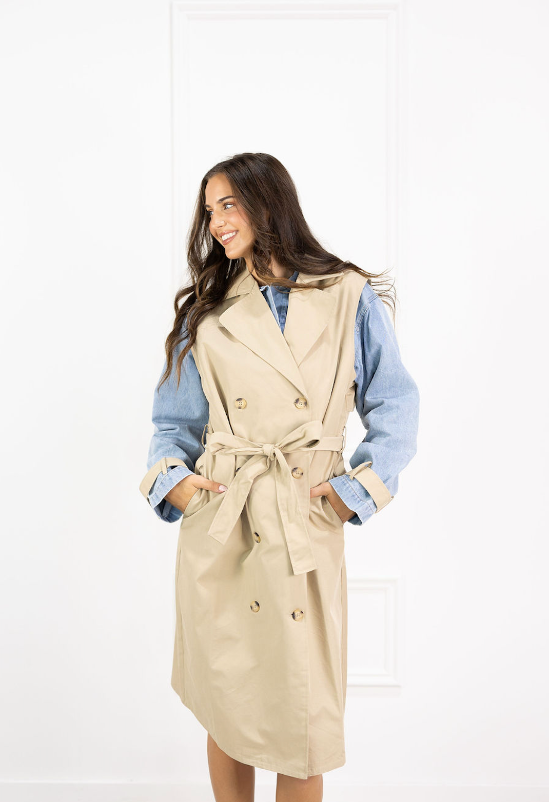 Layered Denim Trench Coat - Clothe Boutique