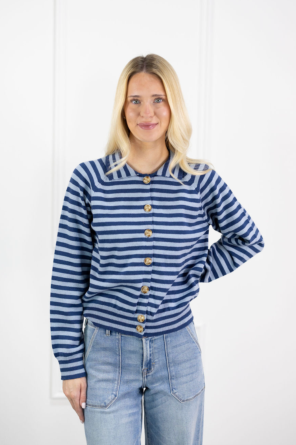 Angelica Stripe Cardigan Blue