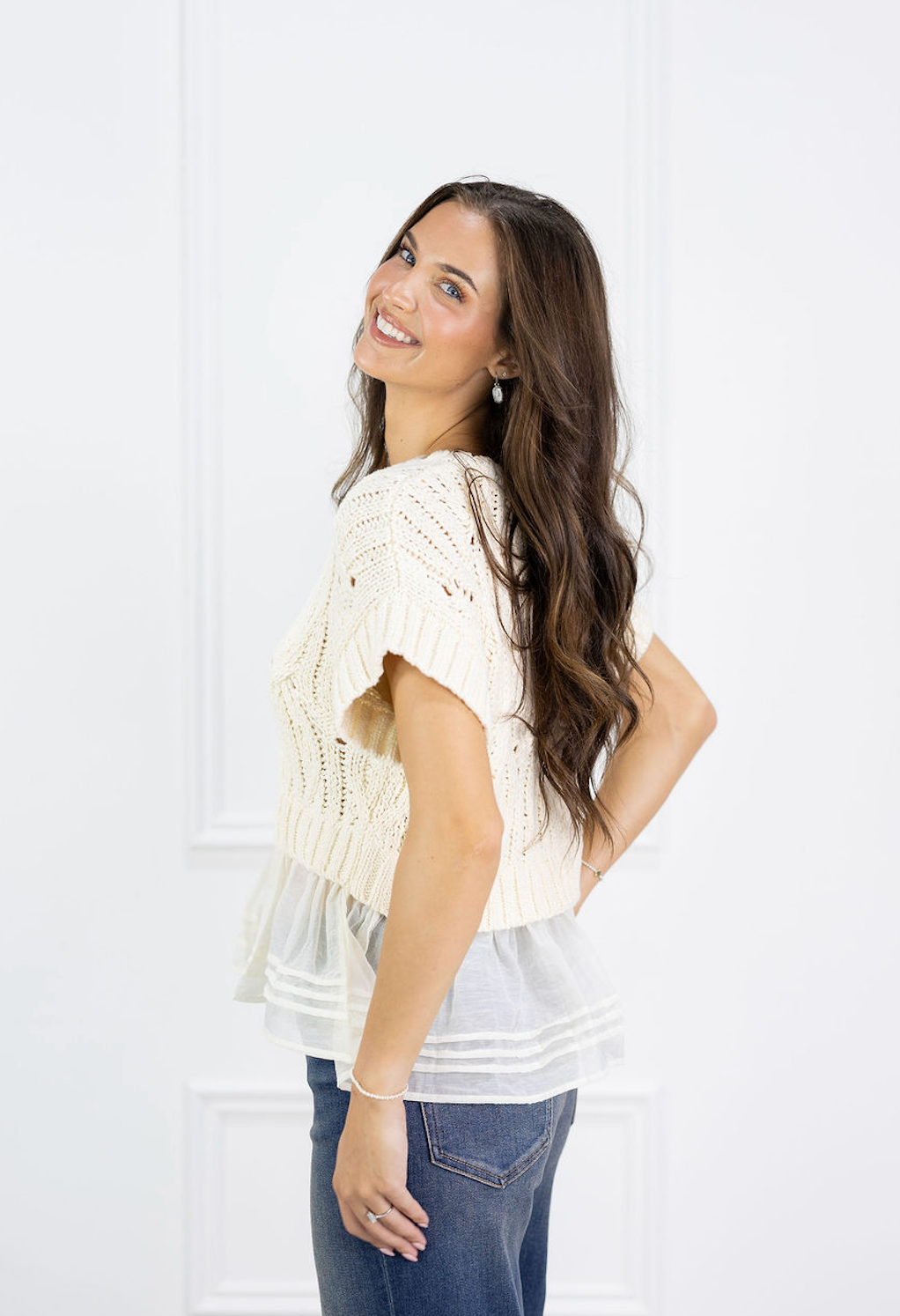 Cali Layered Knit Top Ivory