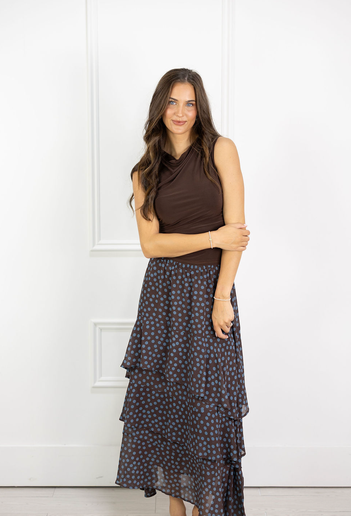 Tiered Ruffle Brown Dot Skirt