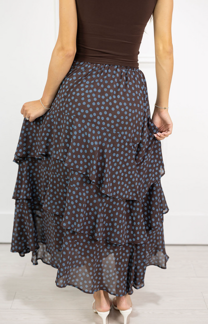Tiered Ruffle Brown Dot Skirt