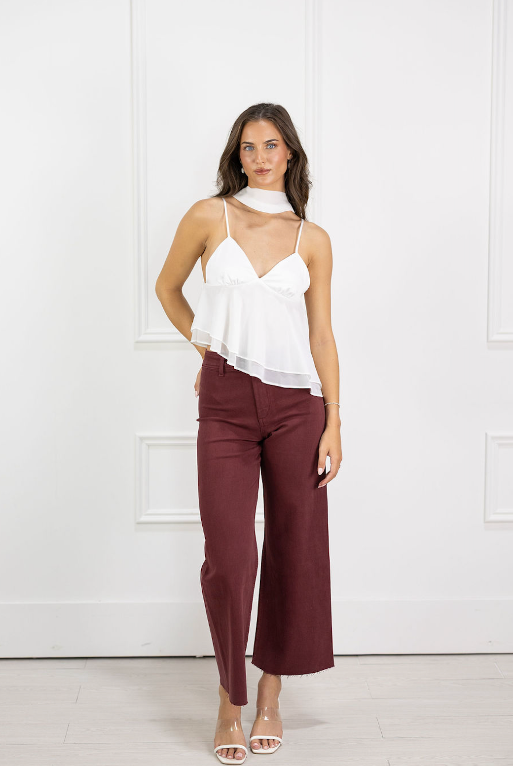 Maroon Straight Leg Pants
