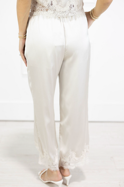 Lace Trim Pants Cream