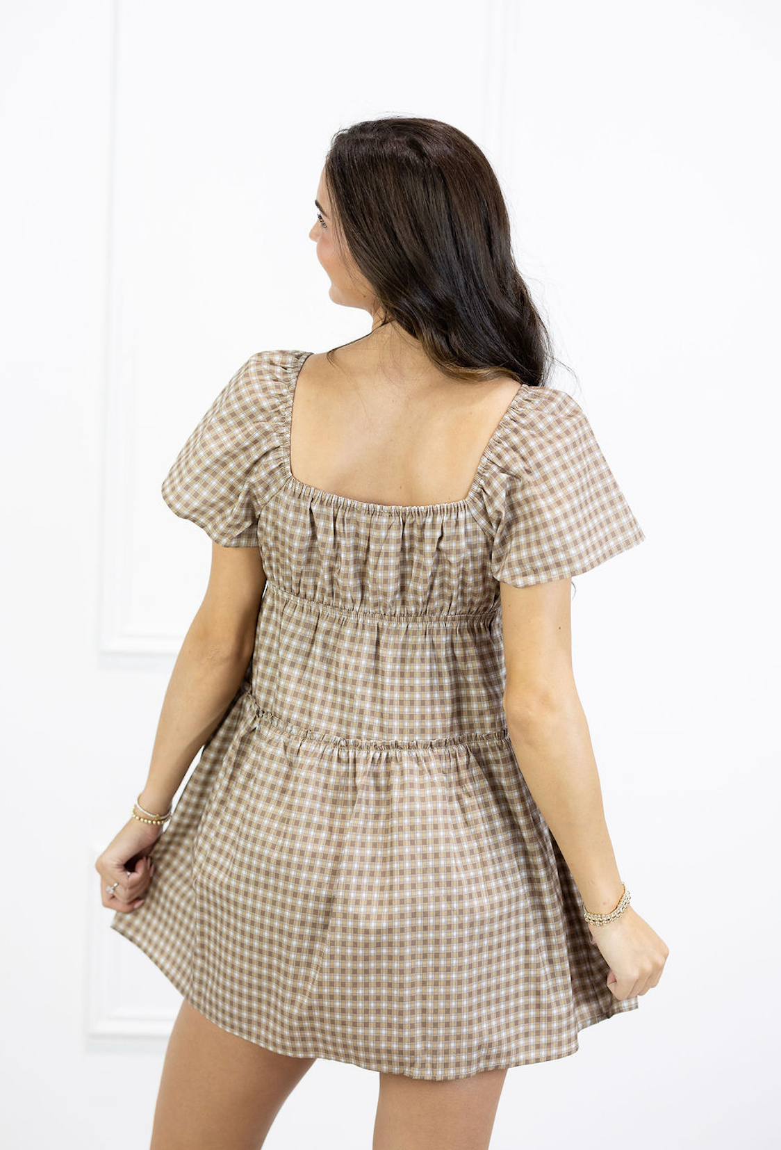Brown Plaid Babydoll Dress