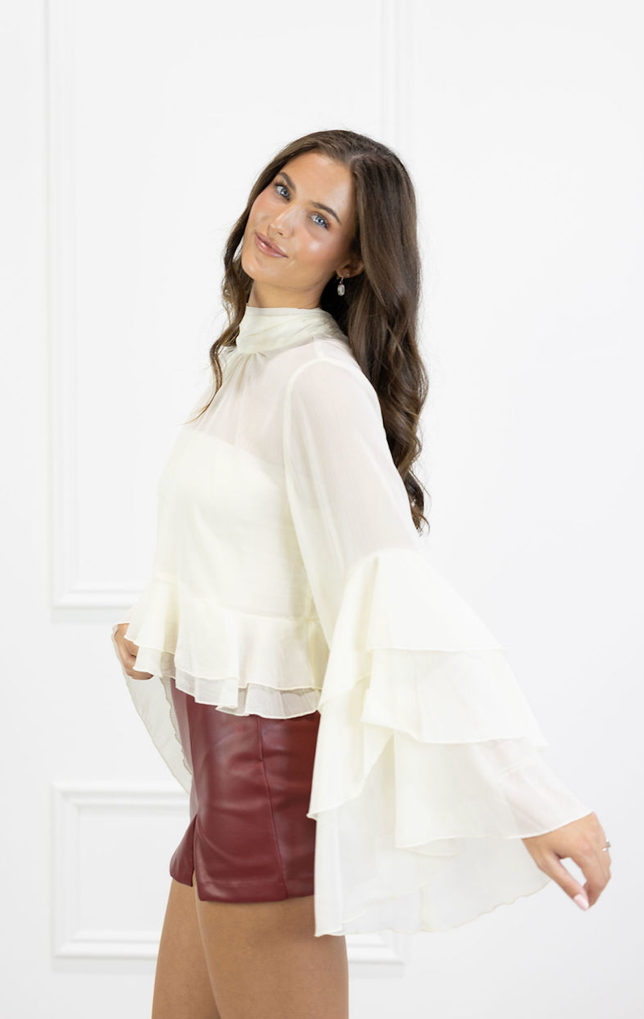 Sheer Tiered Sleeve Blouse