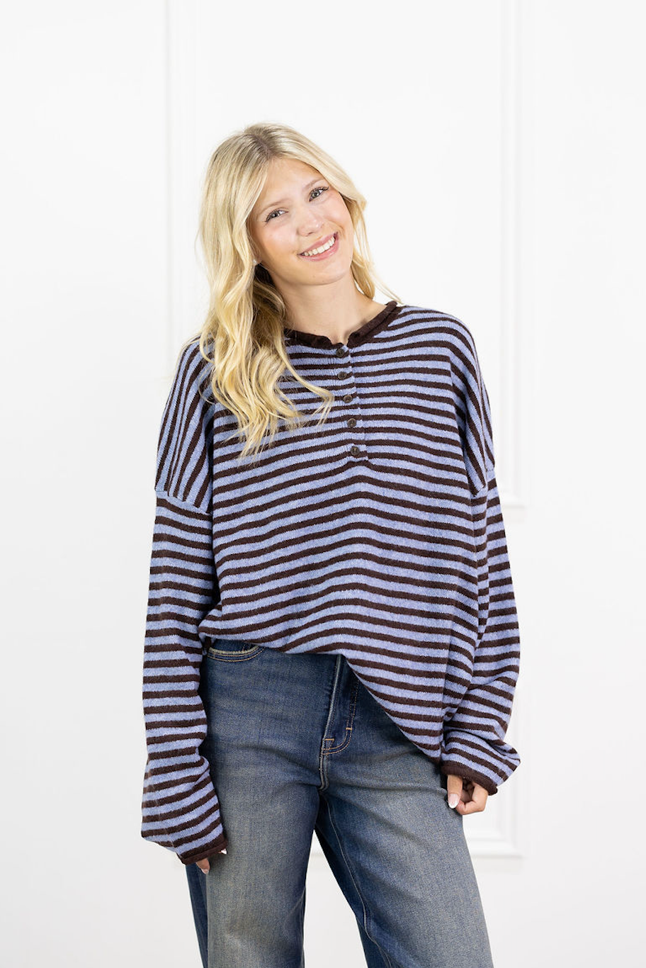 Striped Henley Sweater Brown/Blue