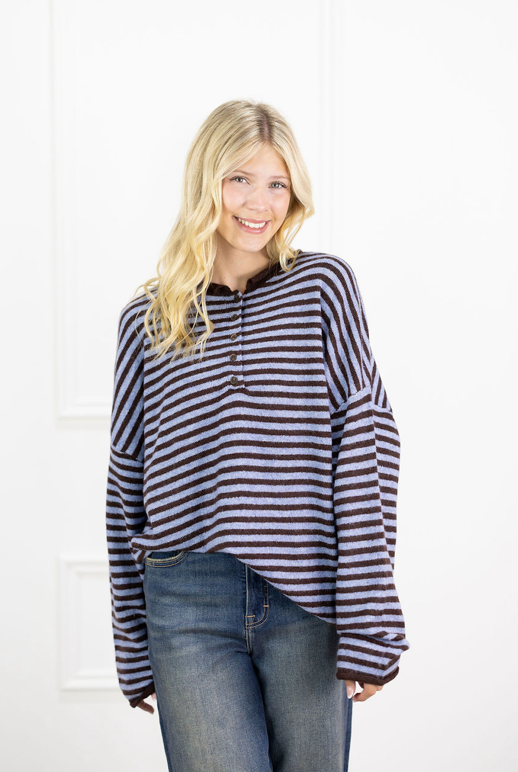 Striped Henley Sweater Brown/Blue