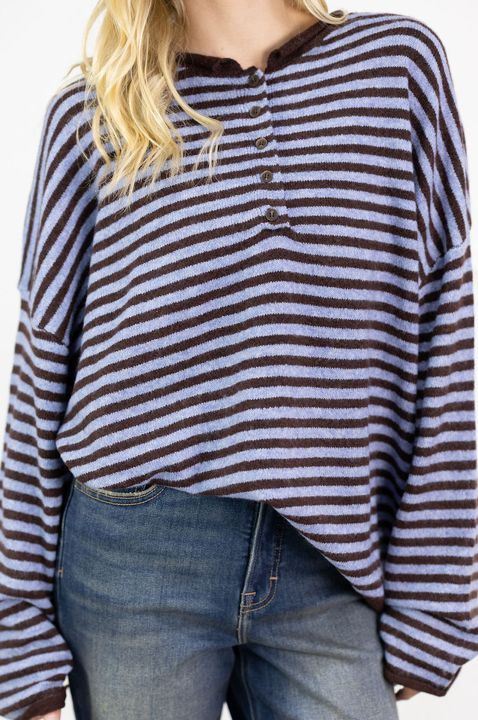 Striped Henley Sweater Brown/Blue